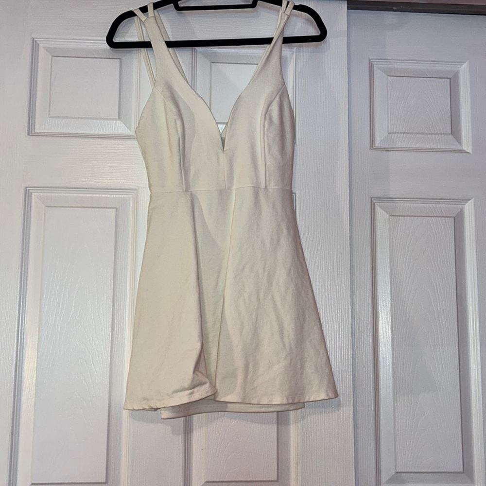 White deep v dress